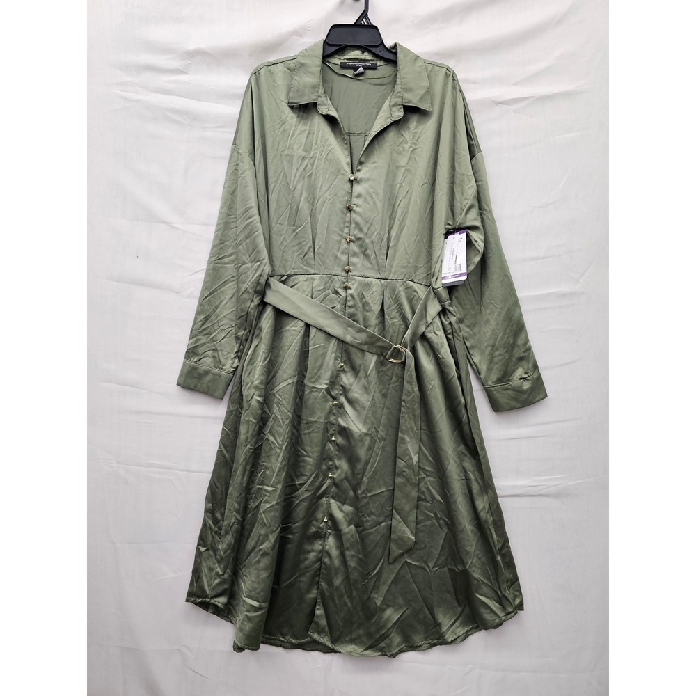 French Connection Womens Long Shirt Dress Olive Polyester Casual Size 2XL